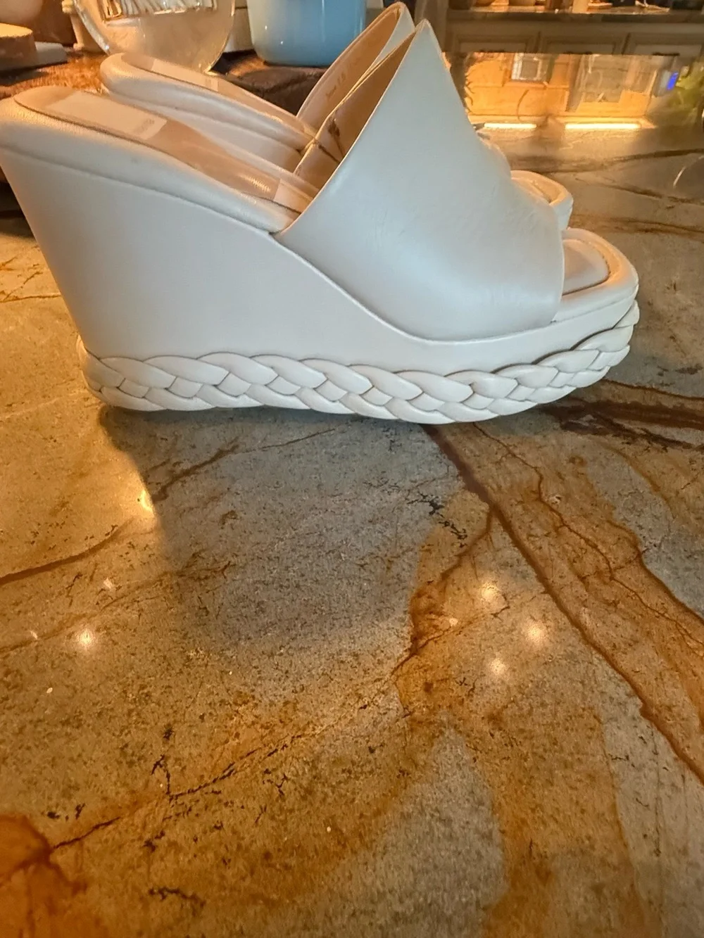 Dolce Vita White Braided Platform Slide Sandals